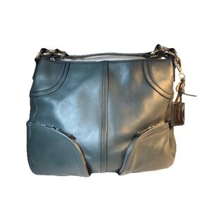 ETIENNE AIGNER Teal Leather Tote Bag Satchel Shoulder Double Compartment